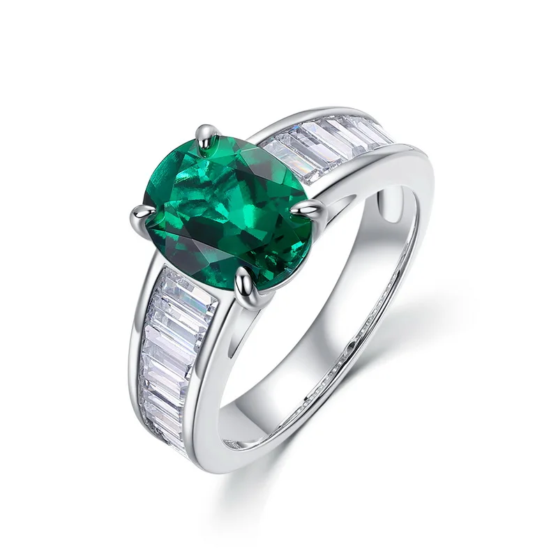 New S925 Silver Ring 5a Zircon 8 * 10 Ins Fine Versatile Oval Pigeon Costume Jewelry Emerald Ring Female