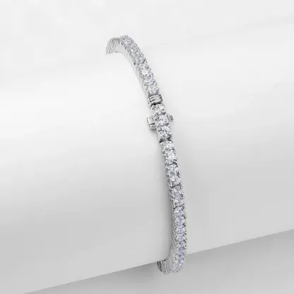 JewelyKing S925 Sterling Silver Zircon Round CZ Diamond Bracelet JKBS0042