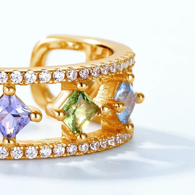 S925 Sterling Silver Colored Zircon Open Ring Fashionable Women All-match Charming Luxury Jewelry Gift Factory Wholesale