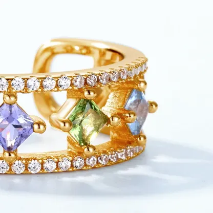 S925 Sterling Silver Colored Zircon Open Ring Fashionable Women All-match Charming Luxury Jewelry Gift Factory Wholesale