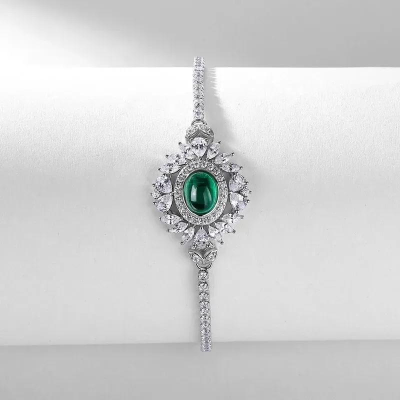 Fine Jewelry 18k White Gold Gemstone Bracelet Custom Jewelry Lab Diamond Lab Grown Emerald Bracelet for Women