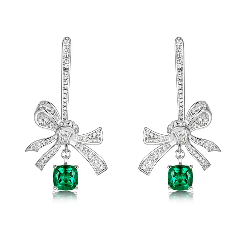925 Sterling Silver Flower Stud Earrings Lab Grown Emerald Elegant Women Jewelry Wholesale