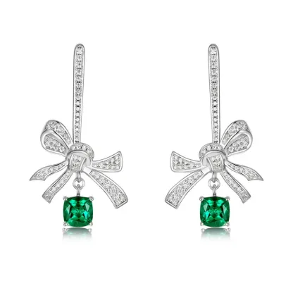 925 Sterling Silver Flower Stud Earrings Lab Grown Emerald Elegant Women Jewelry Wholesale