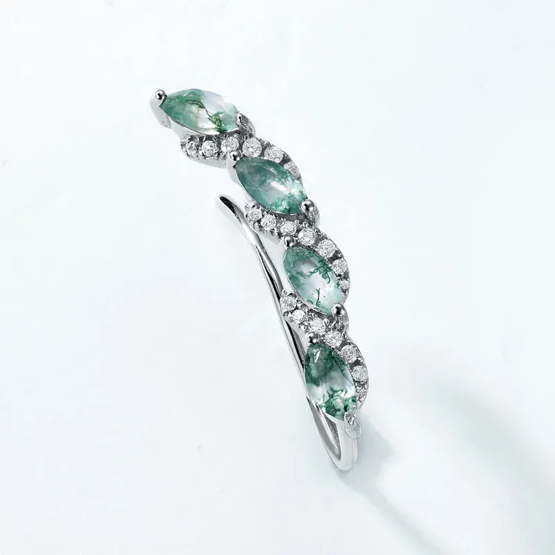 Jewelyking S925 Sterling Silver Zircon Classic  Natural Green Agate Moss Earrings JKES0090