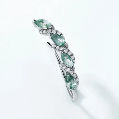 Jewelyking S925 Sterling Silver Zircon Classic  Natural Green Agate Moss Earrings JKES0090