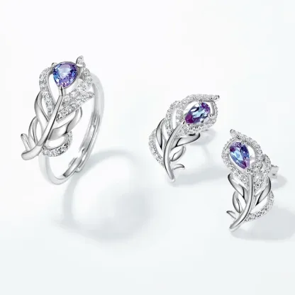 JewelyKing S925 Silver Unique French Feather Earrings Lab Grown Alexandrite  Party Wedding Earrings JNES0006