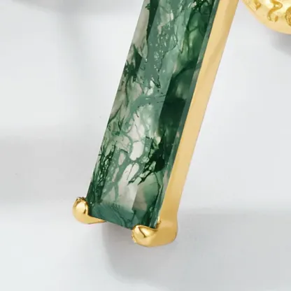 Jewelyking S925 Sterling Silver 18K Gold Green Moss Agate Bamboo Earrings JKES0092