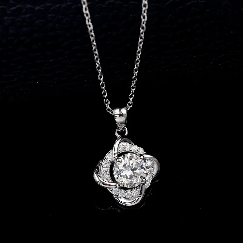 S925 Sterling Silver Windmill Design 1CT Round Brilliant Cut  Lab Grown Diamond Necklace Jewelry JKNS0010