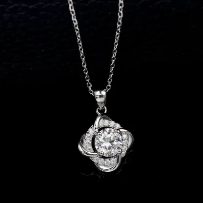 S925 Sterling Silver Windmill Design 1CT Round Brilliant Cut  Lab Grown Diamond Necklace Jewelry JKNS0010