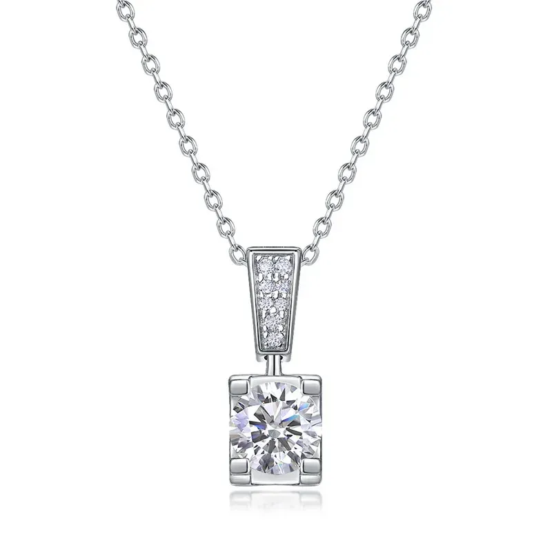 JewelyKing S925 Sterling Silver 1CT Lab Grown Diamond Bull Head Necklace Elegant Hourglass Design Four Prong Clavicle Chain JKNS0014