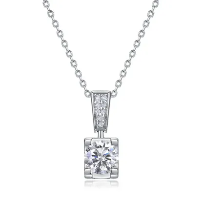 JewelyKing S925 Sterling Silver 1CT Lab Grown Diamond Bull Head Necklace Elegant Hourglass Design Four Prong Clavicle Chain JKNS0014