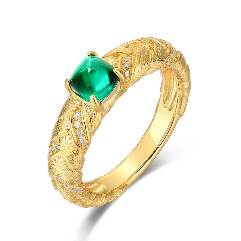 Jewelyking  S925 Sterling Silver Italian Craft  Lab Emerald Niche Retro High End JKRS0107