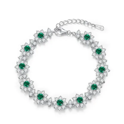 Luxury S925 Sterling Silver Jewelry Bracelets Ruby Emerald Gemstone Bracelets 925 Sterling Silver Hand Chain Jewelry for Women