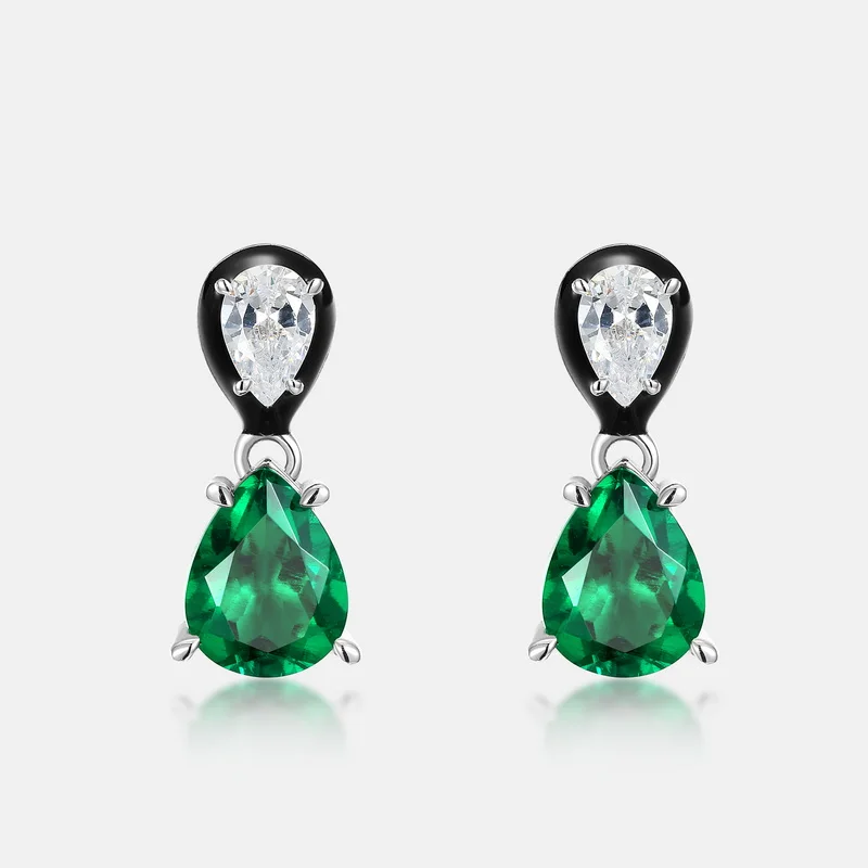 JewelyKing S925 Sterling Silver Dangling Cutting Synthetic (Lab Created) Emerald Earring JKES0114