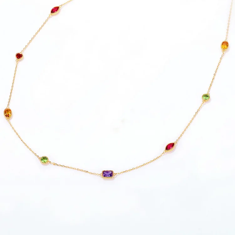 JewelyKing S925 Silver Simple Style Colored Cz Jewelry Sweater Chain Long Necklace JKNS0143