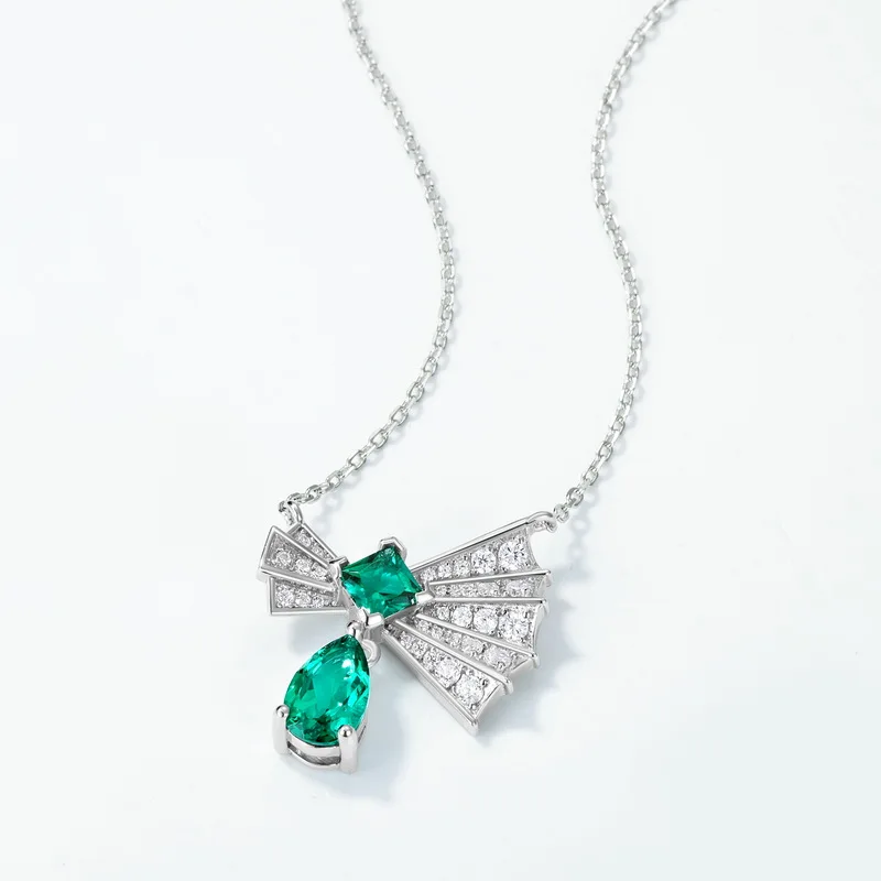 JewelyKing S925 Sterling Silver Retro High End Lab Grown Emerald Pendant Necklace JKNS0020