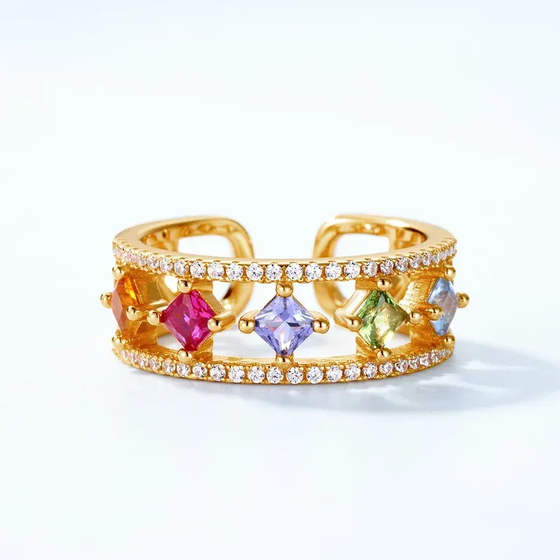 S925 Sterling Silver Colored Zircon Open Ring Fashionable Women All-match Charming Luxury Jewelry Gift Factory Wholesale