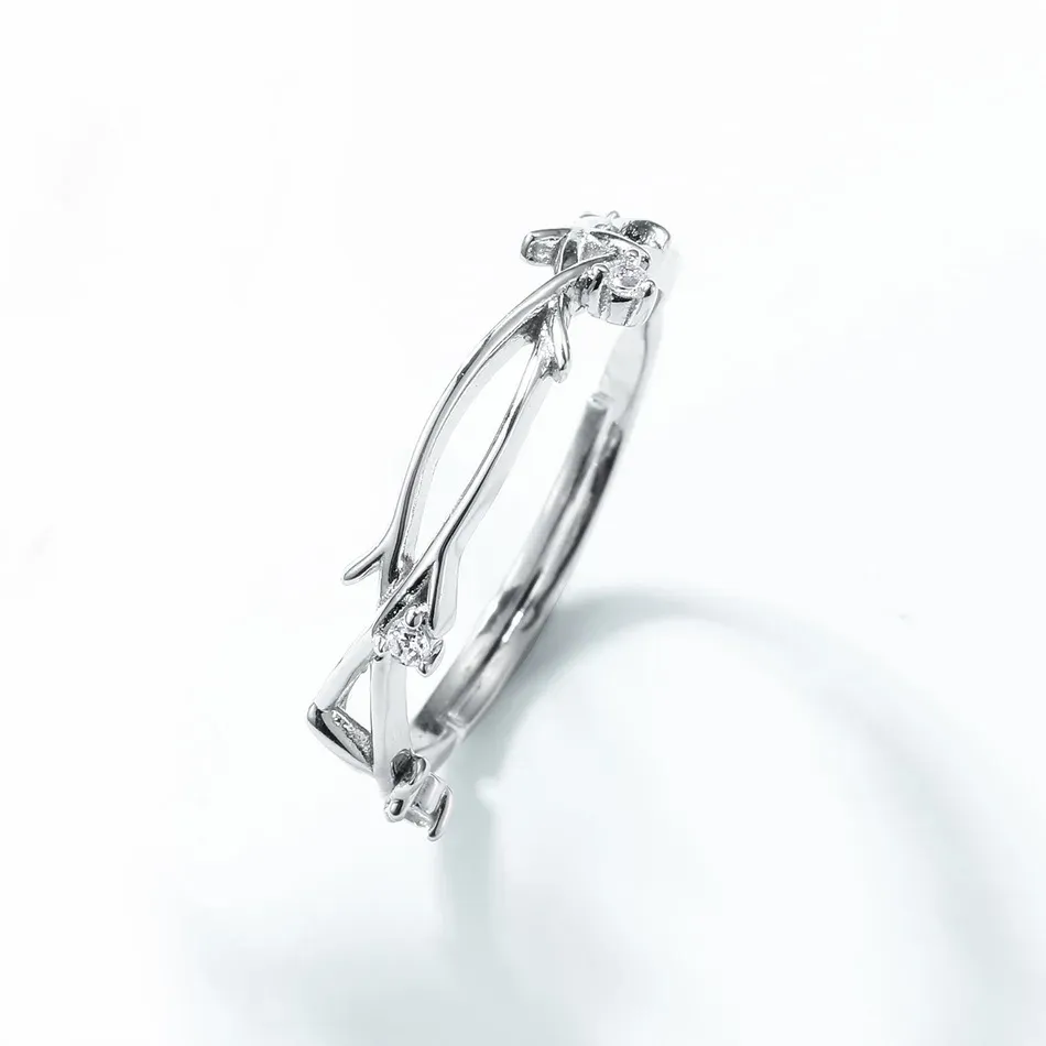 JewelyKing S925 Sterling Silver Green Moss Agate Hexagon Cut Natural Gemstone Vine Leaf CZ Accent Adjustable Solitaire Ring JKRS0159