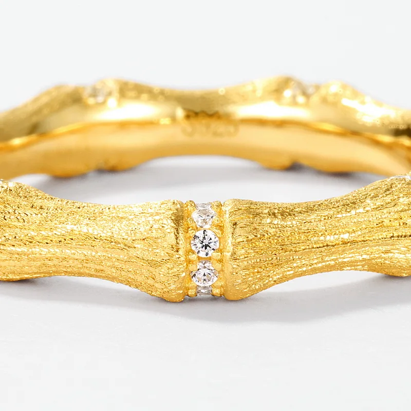 Jewelyking  S925 Sterling Silver Italian Brushed Craft Ring 14K Gold Gold Plated Retro Style Light Luxury Jewelry JKRS0109