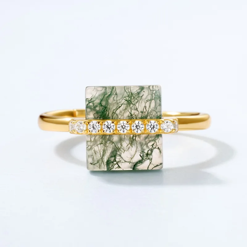 JewelyKing S925 Sterling Silver Statement Handmade Gemstone Moss Agate Ring JKRS0171