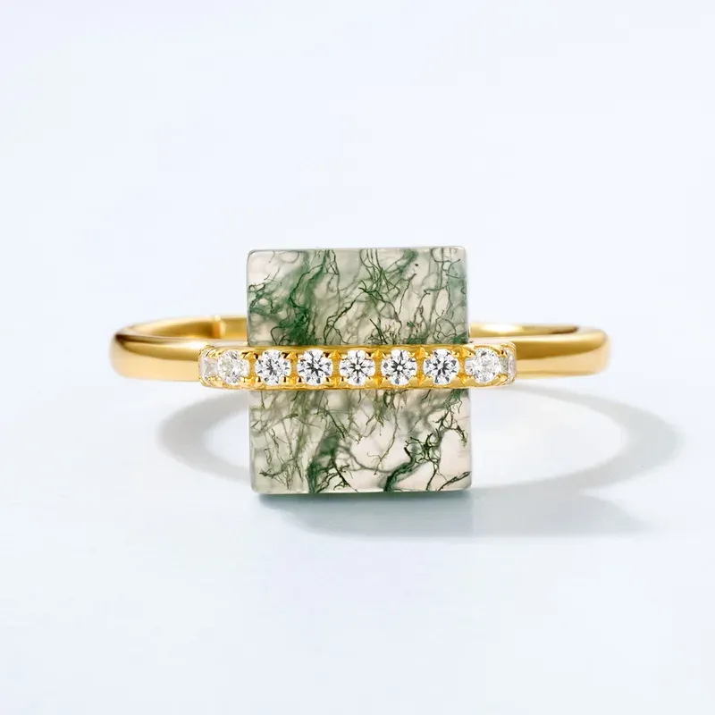 JewelyKing S925 Sterling Silver Statement Handmade Gemstone Moss Agate Ring JKRS0171