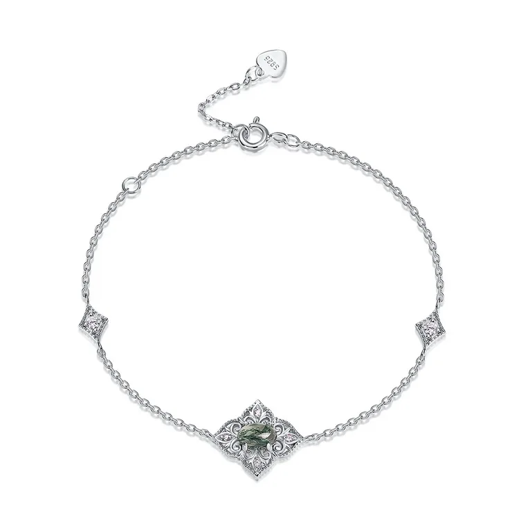 Jewelyking 18K White Gold Plated Silver S925 Natural Gemstones Bracelets Vintage  CZ Bracelet JKBS0034