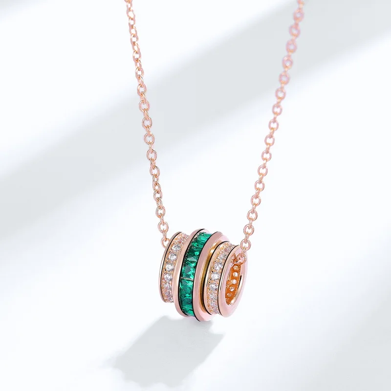  Crystal Gemstone Pendant Baguette Cubic Zirconia Green Emerald Wheel Pendant Necklace