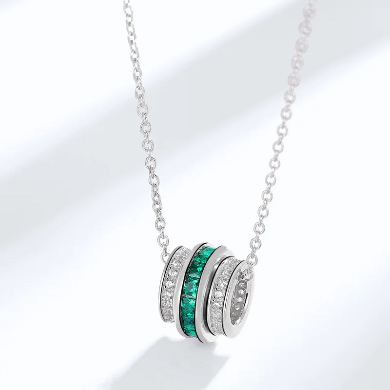  Crystal Gemstone Pendant Baguette Cubic Zirconia Green Emerald Wheel Pendant Necklace