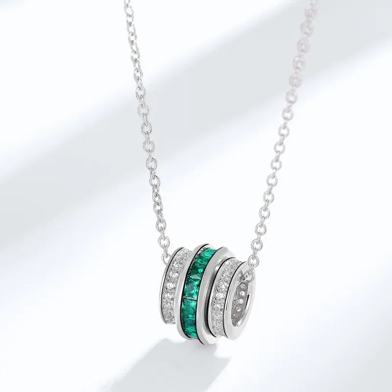 Crystal Gemstone Pendant Baguette Cubic Zirconia Green Emerald Wheel Pendant Necklace