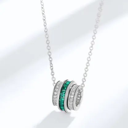  Crystal Gemstone Pendant Baguette Cubic Zirconia Green Emerald Wheel Pendant Necklace
