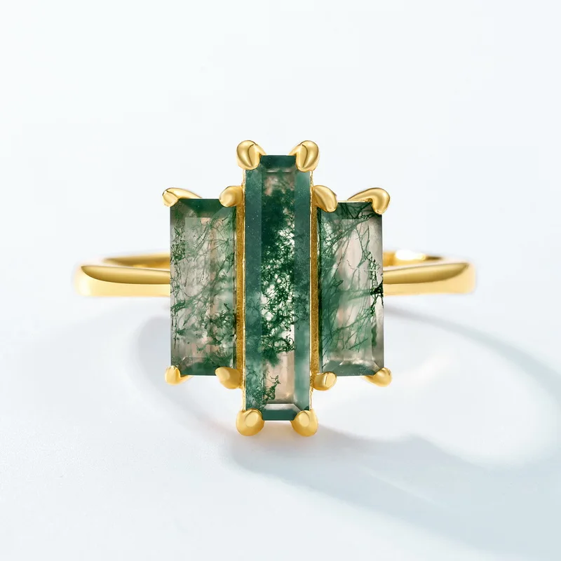 JewelyKing S925 Sterling Silver Gold Moss Agate Ring  JKRS0137