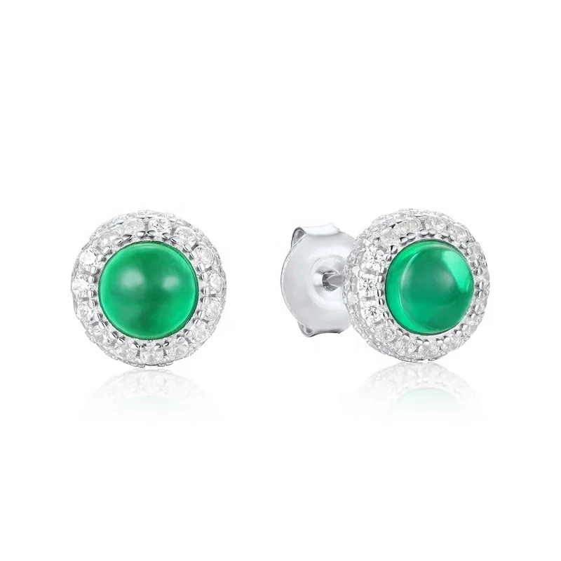 Simple Style Geometric Diamond Stud Earrings Hypoallergenic 925 Sterling Silver Green Crystal Round Emerald Stud Earrings