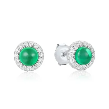 Simple Style Geometric Diamond Stud Earrings Hypoallergenic 925 Sterling Silver Green Crystal Round Emerald Stud Earrings