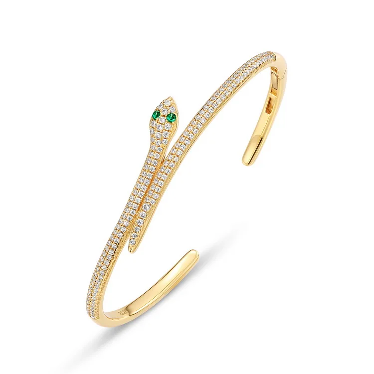 JewelyKing Fashion Sterling Silver Snake Gold Plated Cz Women Cuff Bracelet JKBS0043