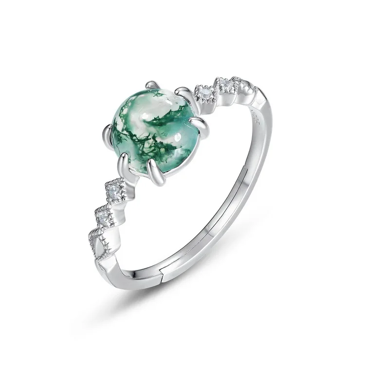 JewelyKing S925 Sterling Silver Moss Agate Oval Moss Agate Rings JKRS0243