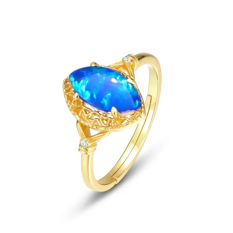 JewelyKing Synthetic Blue Fire Opal Blue Gemstone Ring JKRS0279