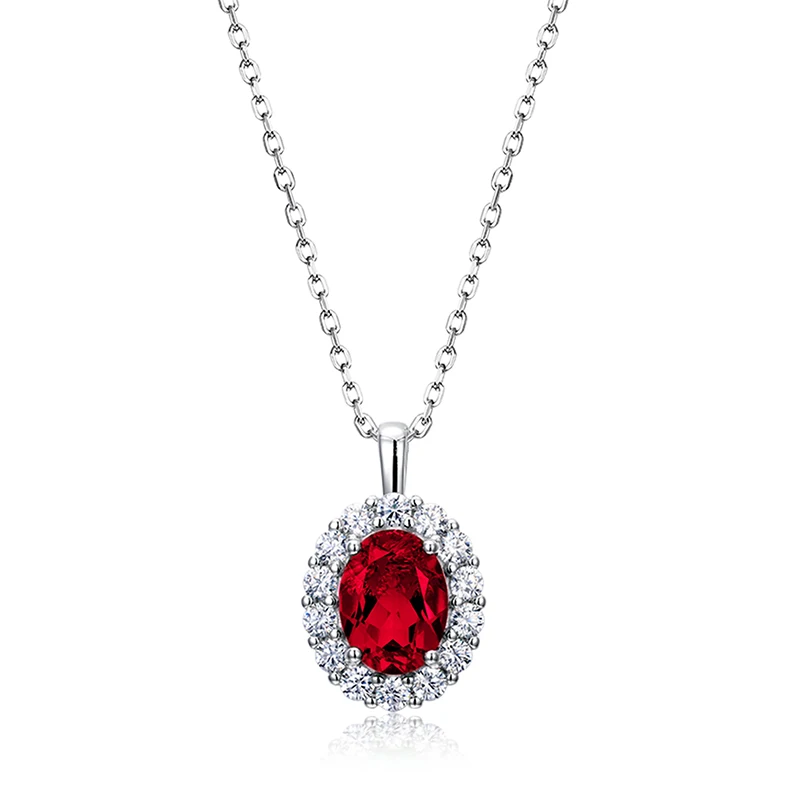S925 Sterling Silver Lab Created Emerald Pendant Necklace for Women Retro European and American Style Jewelry