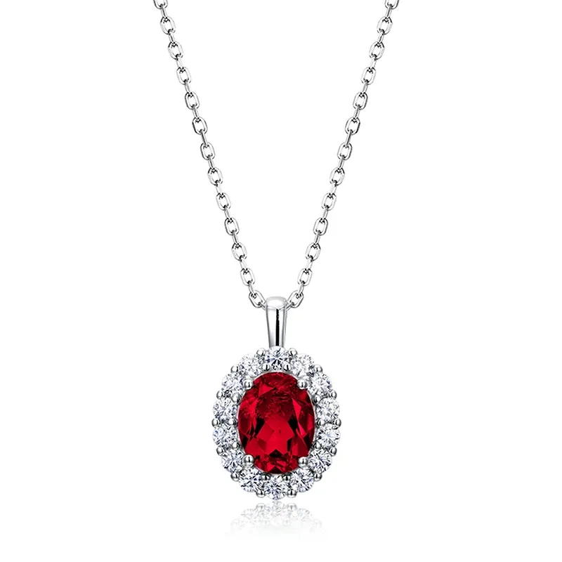 S925 Sterling Silver Lab Created Emerald Pendant Necklace for Women Retro European and American Style Jewelry