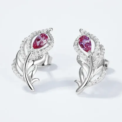 JewelyKing S925 Silver Unique French Feather Earrings Lab Grown Alexandrite  Party Wedding Earrings JNES0006