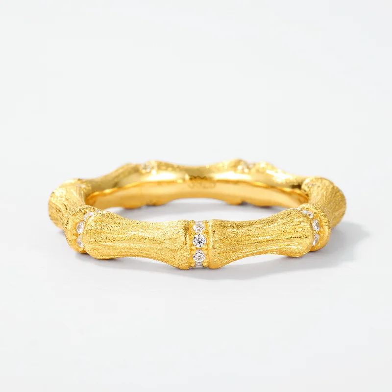 Jewelyking  S925 Sterling Silver Italian Brushed Craft Ring 14K Gold Gold Plated Retro Style Light Luxury Jewelry JKRS0109