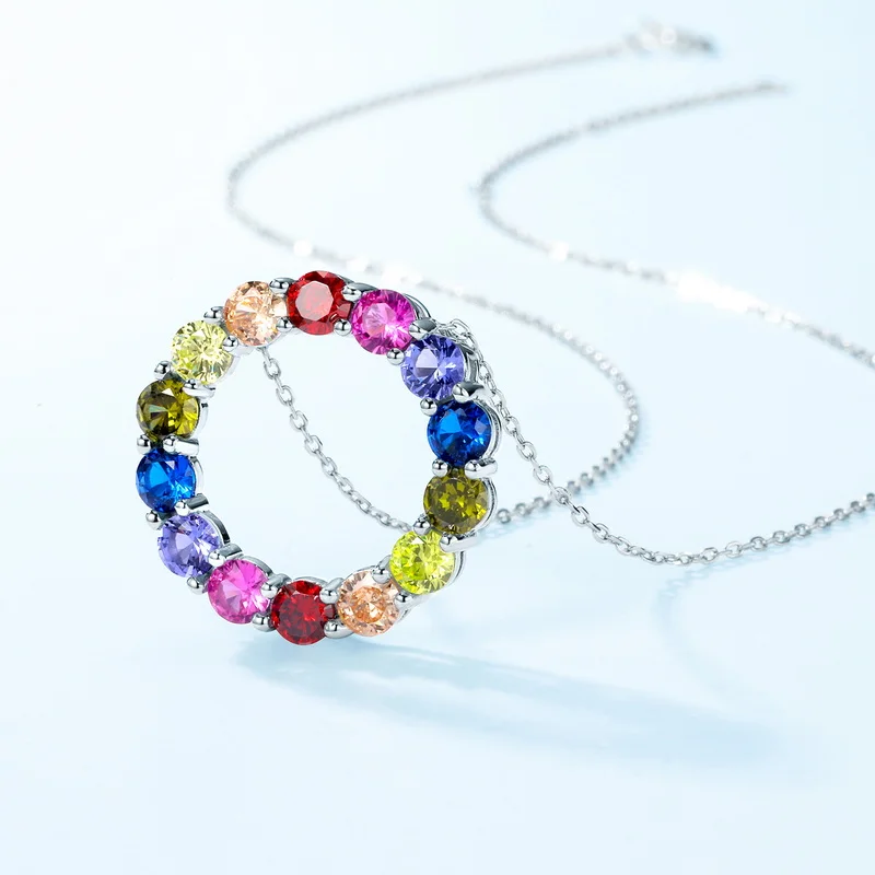 Customized Fashion 925 Sterling Silver Rainbow 5A ZIRCON Pendant Necklace for Women