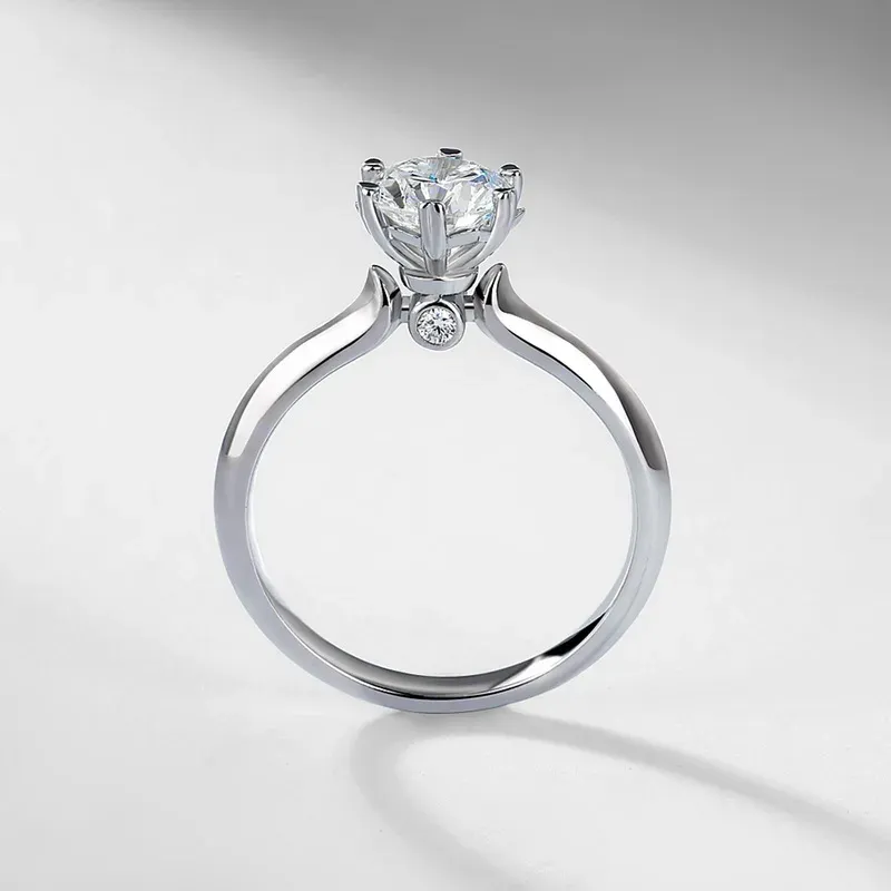 JewelyKing S925 Sterling Silver 1 Carat Lab Grown Diamond Classic Six Claw Wedding Ring Women Fine Jewelry JKRS0003
