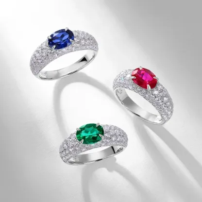 Luxury Customizable S925 Silver Women's Ring Full Diamond Lab Emerald Inlaid Classic Eternity Ring Bridal Set Anniversary Gift