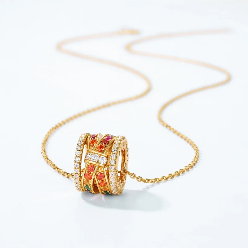 JewelyKing S925 Sterling Silver 14K Gold Plated Enamel Zircon Barrel Pendant Necklace JKNS0166