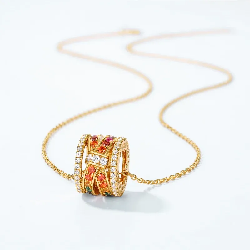 JewelyKing S925 Sterling Silver 14K Gold Plated Enamel Zircon Barrel Pendant Necklace JKNS0166