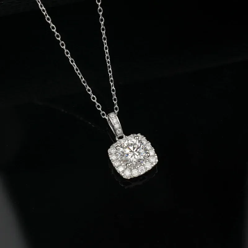 JewelyKing S925 Sterling Silver Square Lab Grown Diamond Necklace