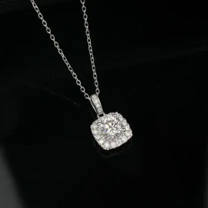 JewelyKing S925 Sterling Silver Square Lab Grown Diamond Necklace