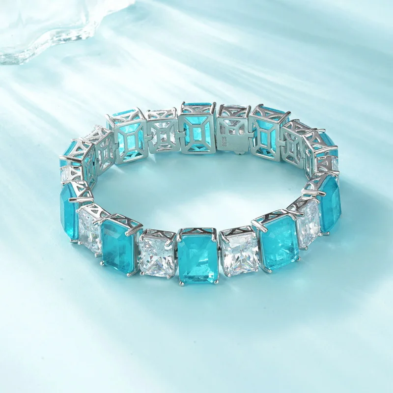 Women's Retro Style Bracelet Versatile Set with ZirconParaiba Synthetic Green Glass Diamond Bracelet Chain for Parties