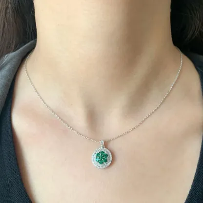 925 Sterling Silver Green Gemstone With 3A Zircon Flower Pendant Bling Shiny Lab Made Emerald Pendant Necklace