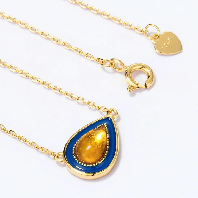 JewelyKing S925 Sterling Silver Big Amber Drop Shape Pendant Women Necklace JKNS0162